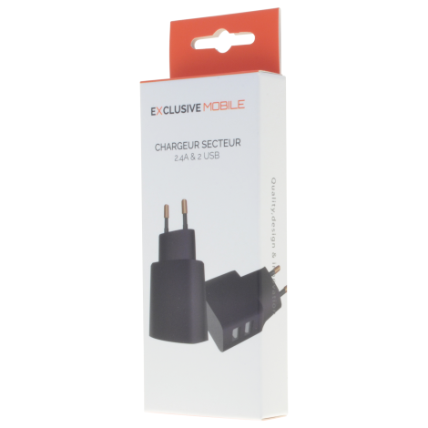 Chargeur Secteur Double USB 2.4A Noir - Packaging