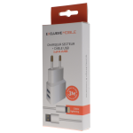 Pack Chargeur Secteur Double USB 2.4A + Cable Lightning 3M Blanc (non MFI)